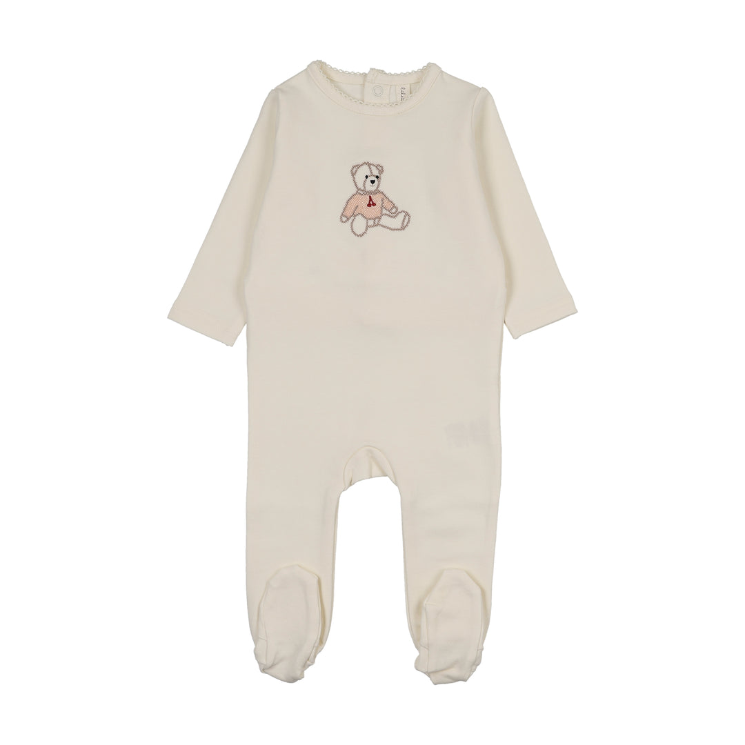 footie sweet bear - cream/pink