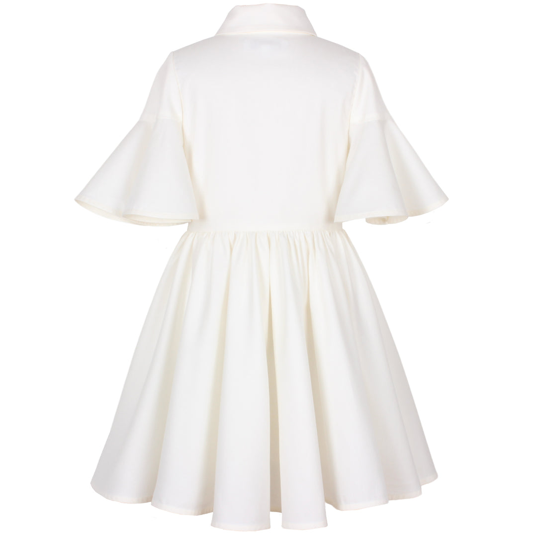 dress embroidered applique button down with collar - flower embridery-100