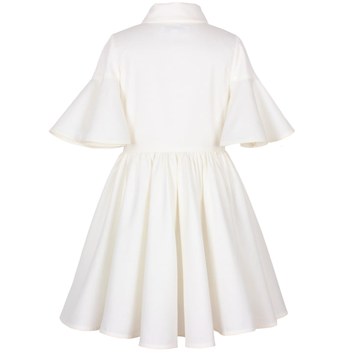 dress embroidered applique button down with collar - flower embridery-100