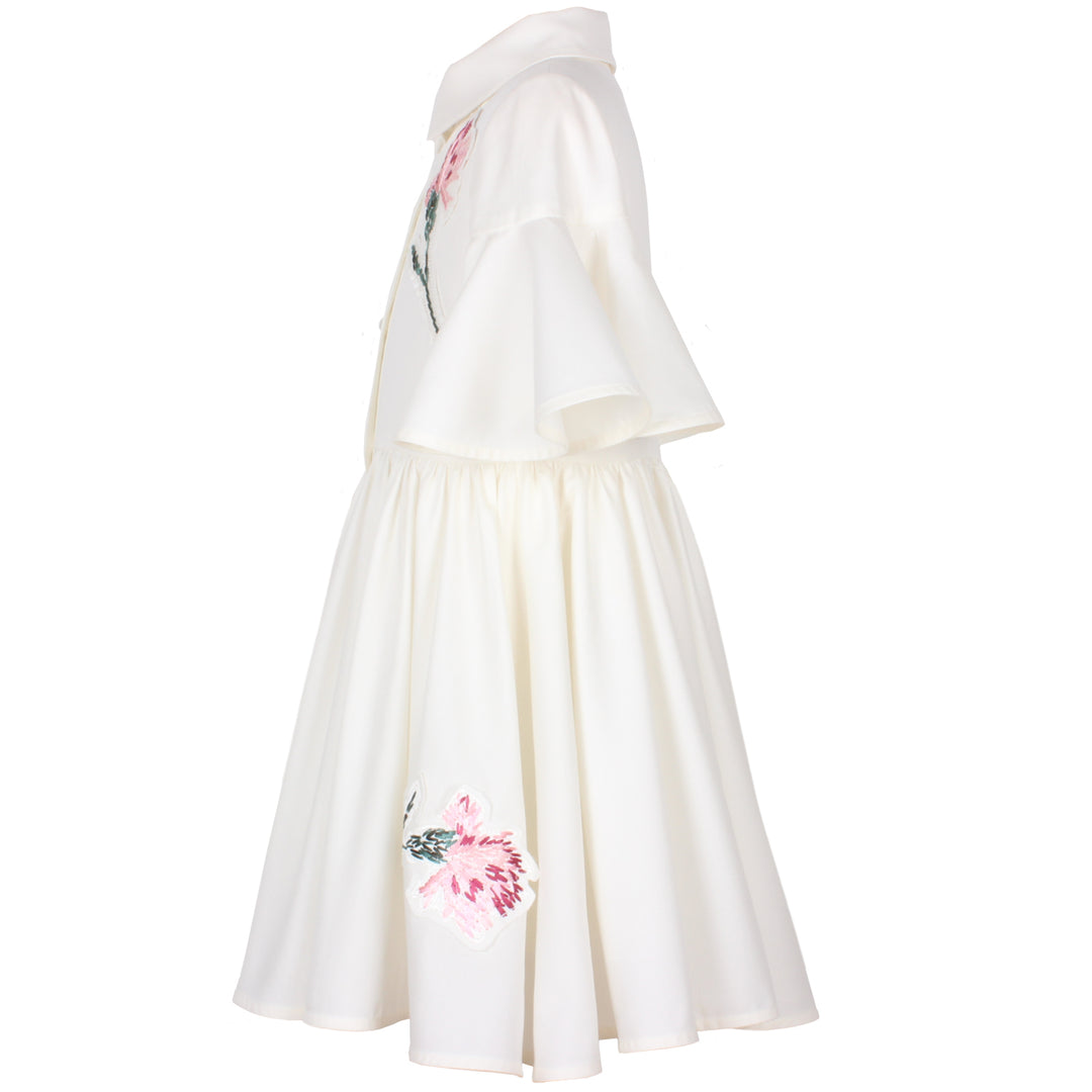 dress embroidered applique button down with collar - flower embridery-100