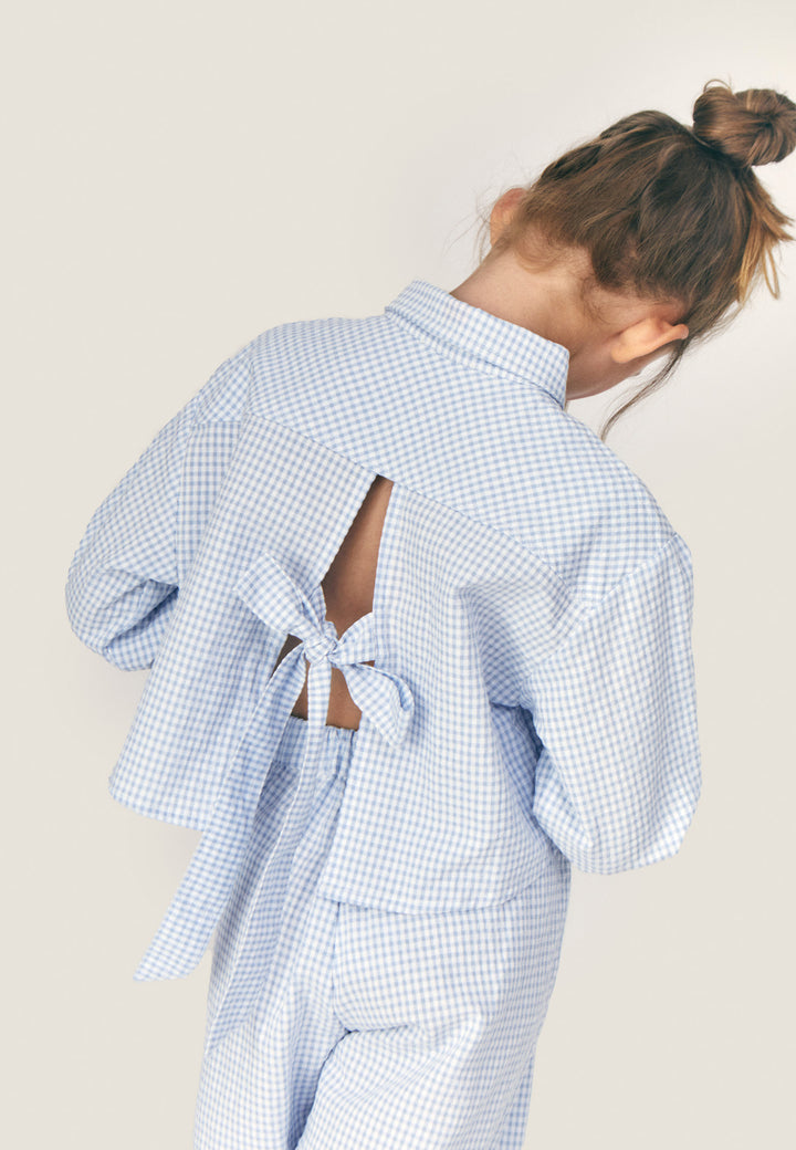 shirt l/s seersucker pocket with open back - blue