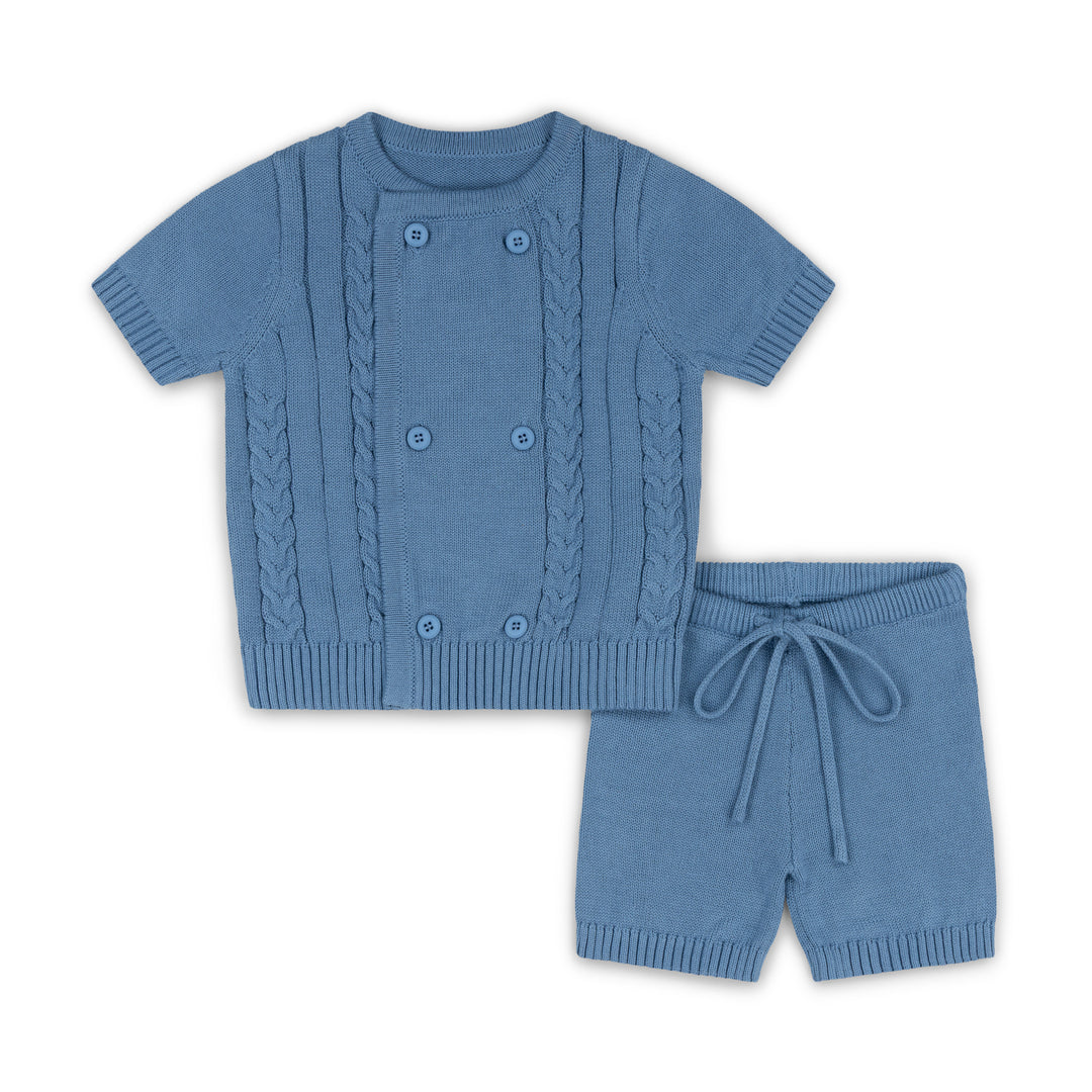 set outfit knit tee s/s and shorts - dusty blue