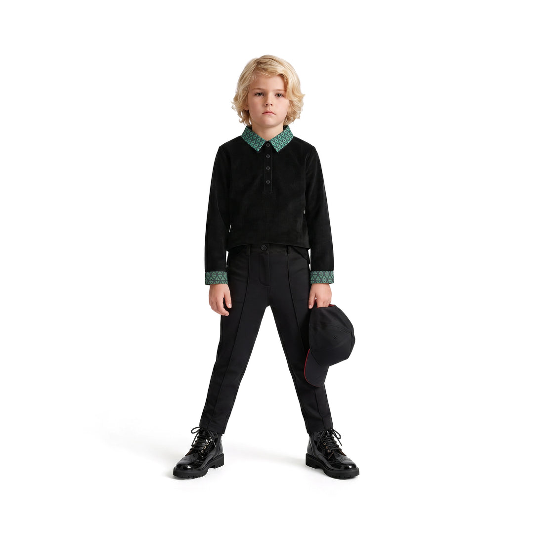 shirt l/s soft corduroy geometric trim - black