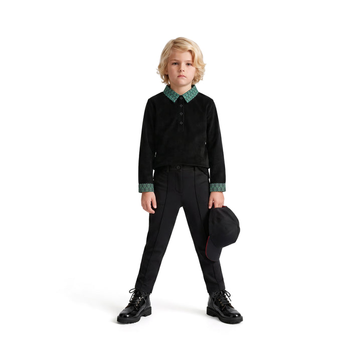 shirt l/s soft corduroy geometric trim - black