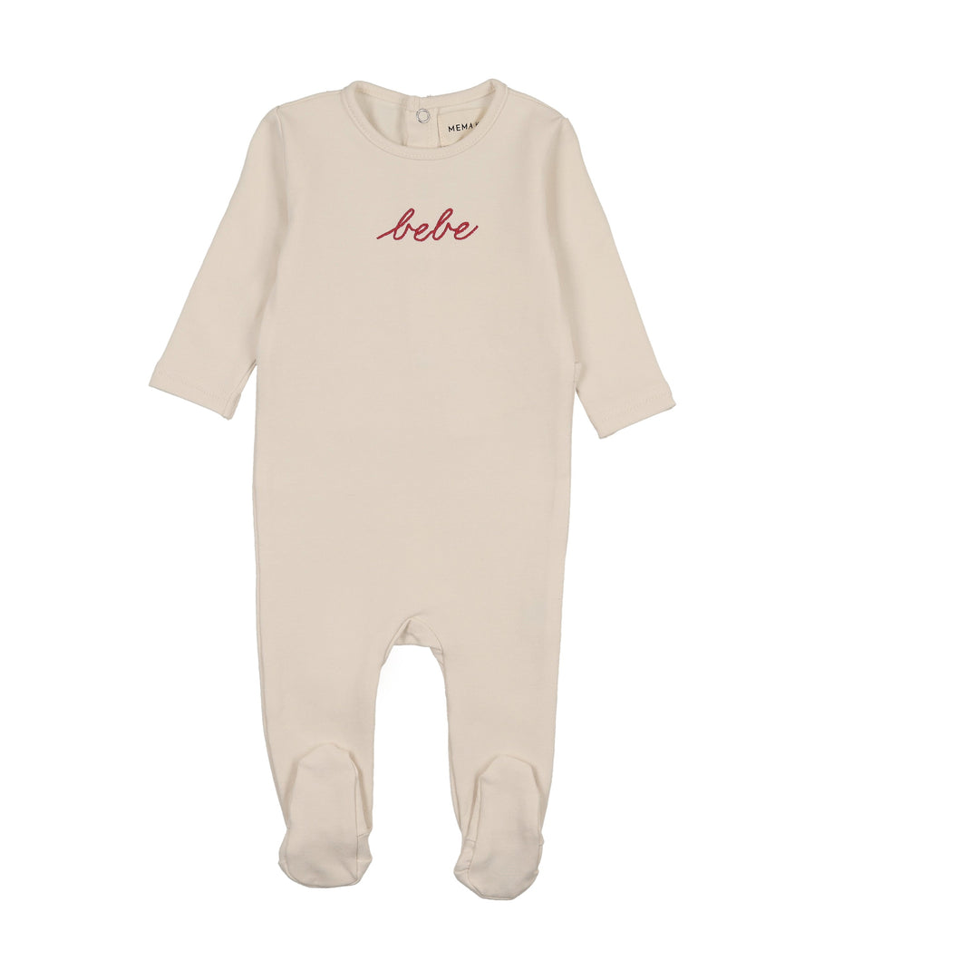 footie bebe embroidered with beanie - ivory/dark rose