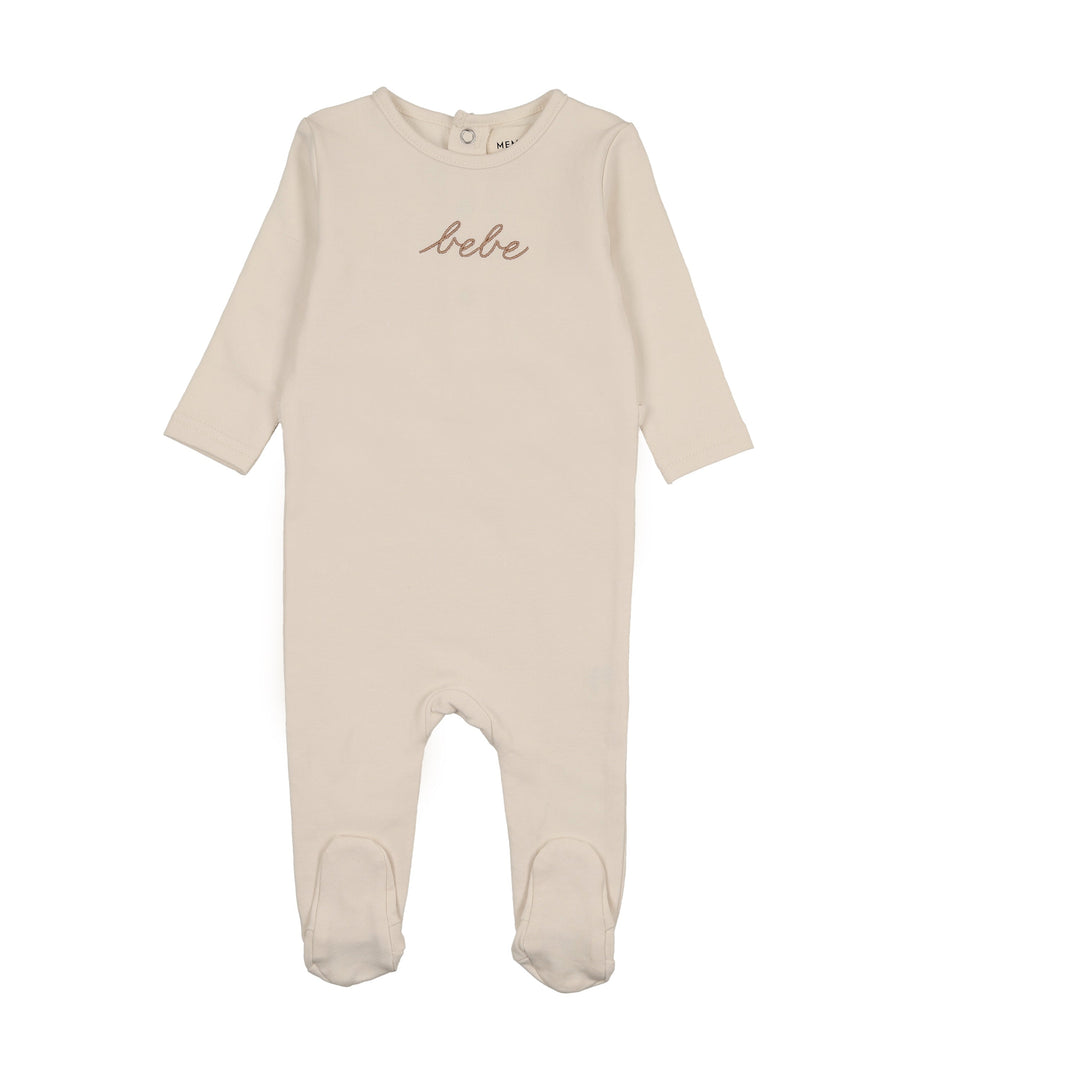 footie bebe embroidered with beanie - ivory/taupe