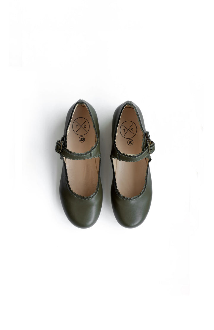 shoes mary jane scalloped edge - moss