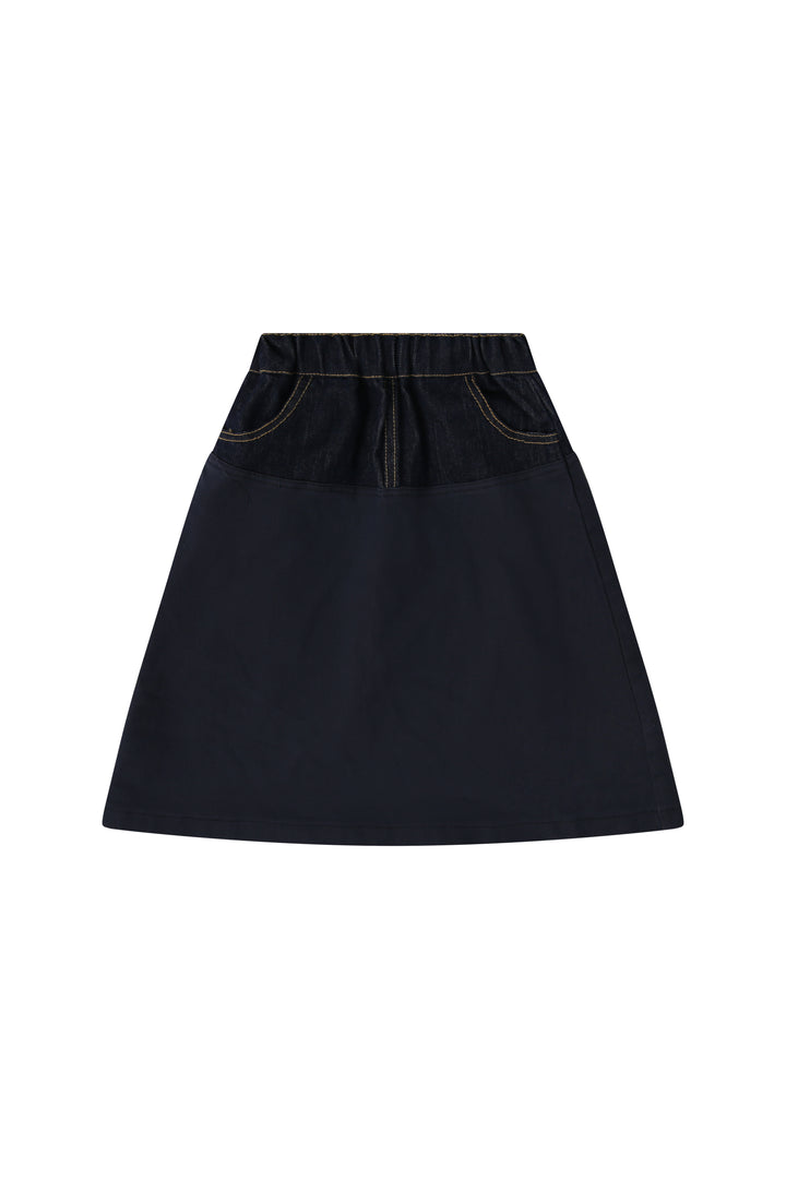 skirt two tone denim color stitch - navy/denim