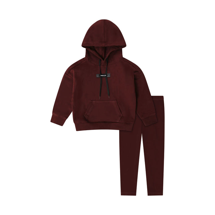 set outfit label hooded sweatshirt and leggings - burgundy