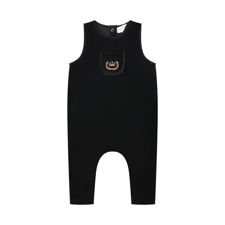 one piece velour crest romper - black