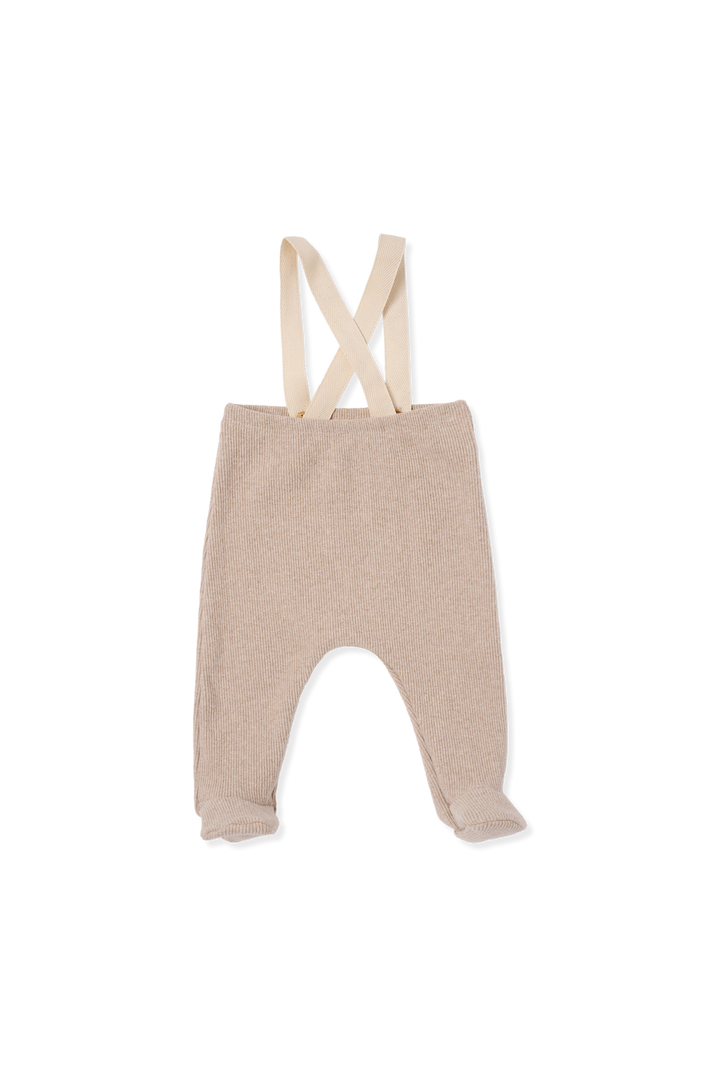 set knit footed overalls with tee - beige