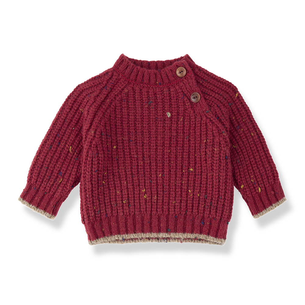 top l/s chunky knit speckled sweater - fiamma red
