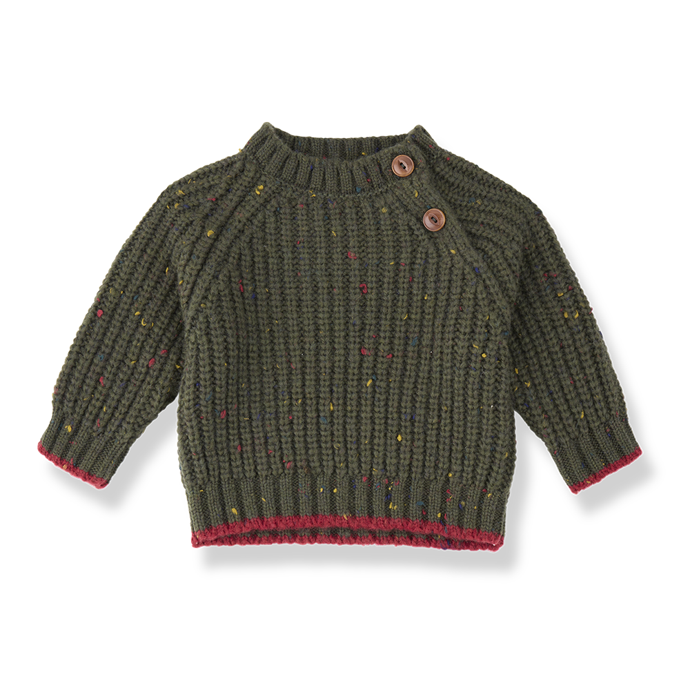 top l/s chunky knit speckled sweater - khaki