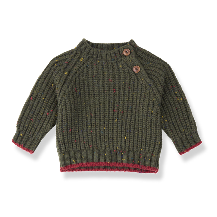 top l/s chunky knit speckled sweater - khaki