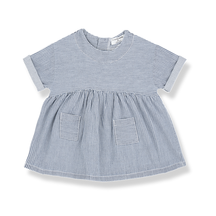 dress s/s striped with pockets - denim