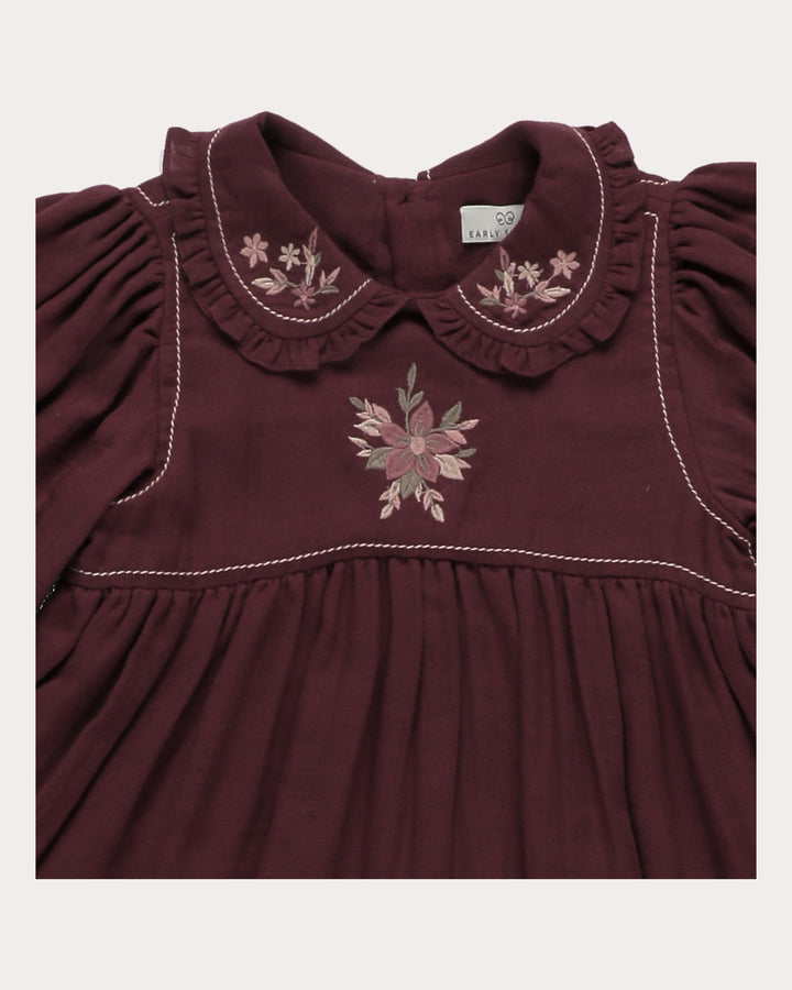dress plaid tiered with ruffled collar - plum