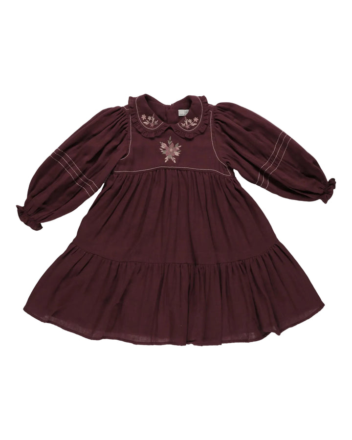 dress plaid tiered with ruffled collar - plum