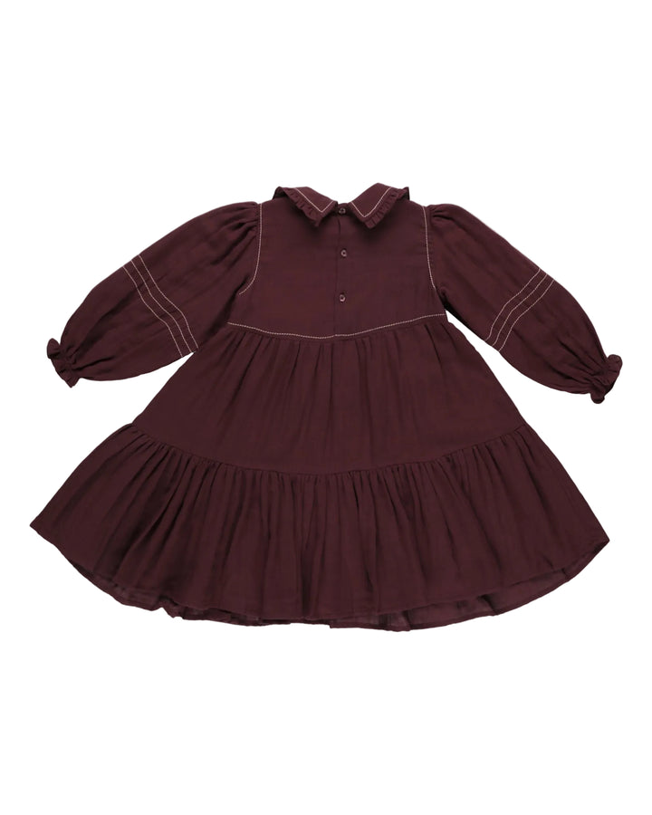dress plaid tiered with ruffled collar - plum