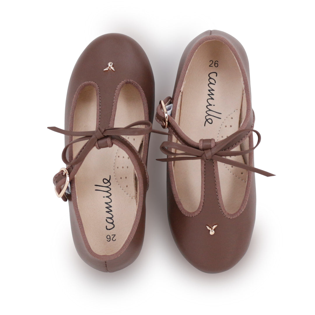 shoes bella leather bow t straps - hazelnut leather