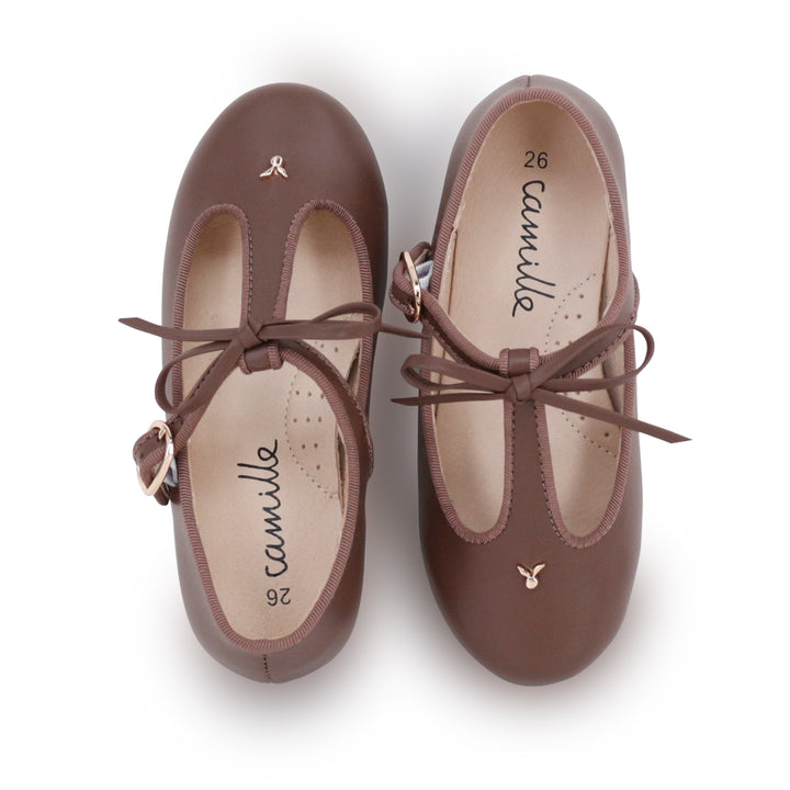 shoes bella leather bow t straps - hazelnut leather
