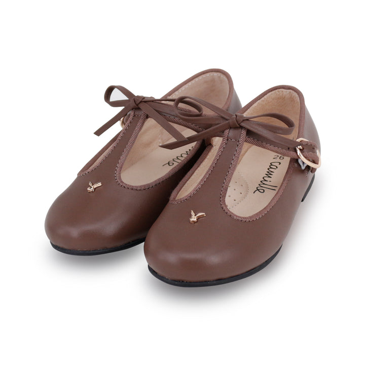 shoes bella leather bow t straps - hazelnut leather