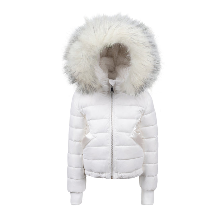 coat reversible fur and puffer sleeve - white