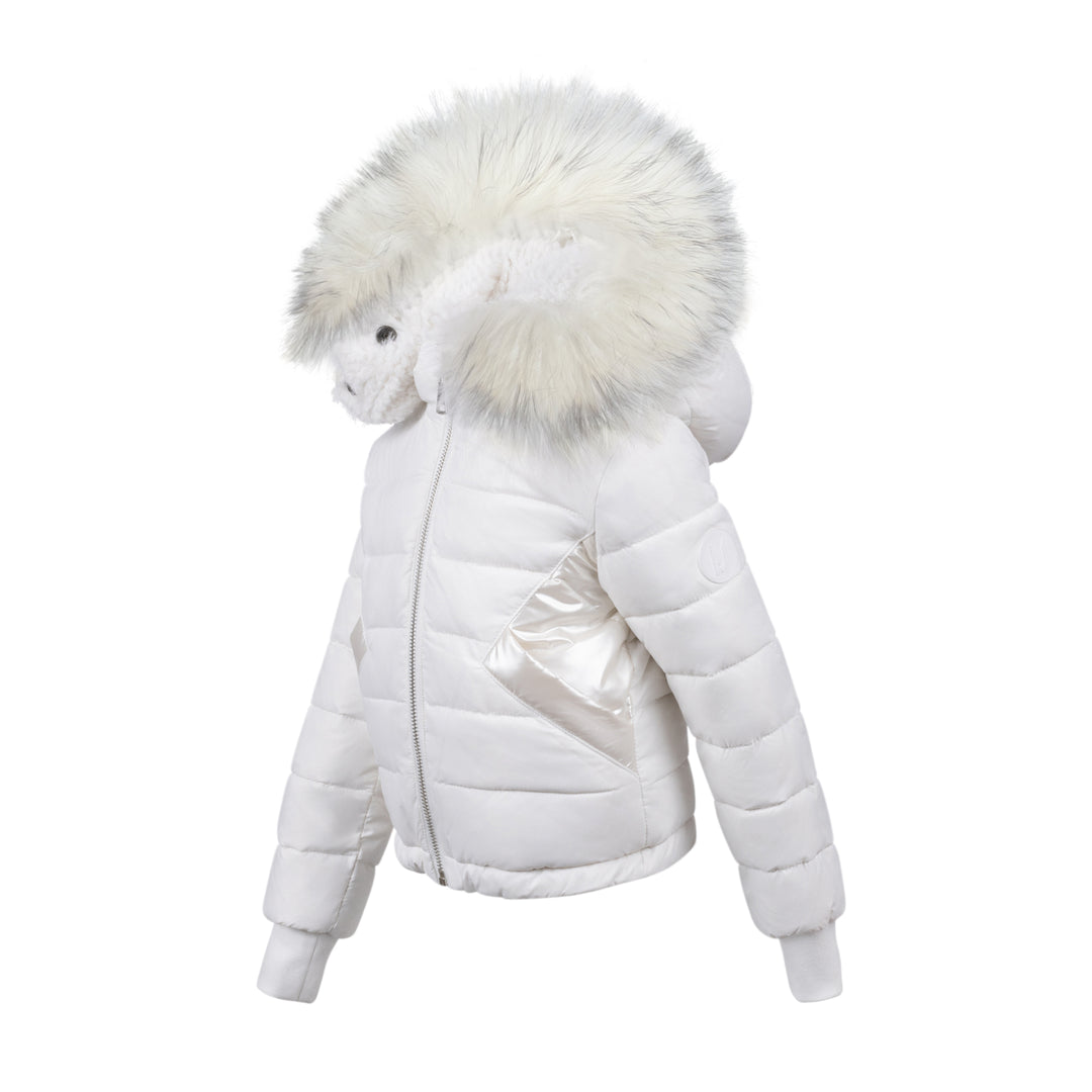 coat reversible fur and puffer sleeve - white