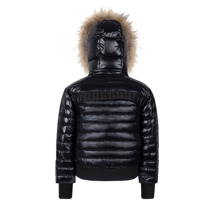 coat puffer logo strip with fur - black