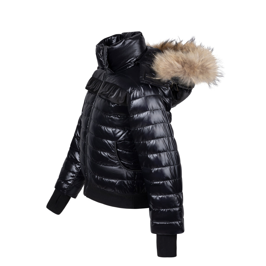 coat puffer logo strip with fur - black