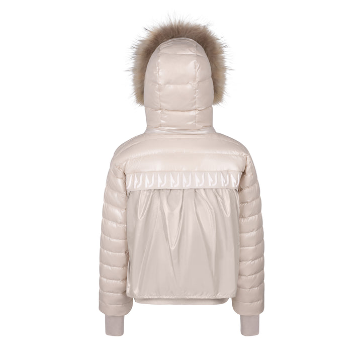 coat puffer logo strip with fur - taupe