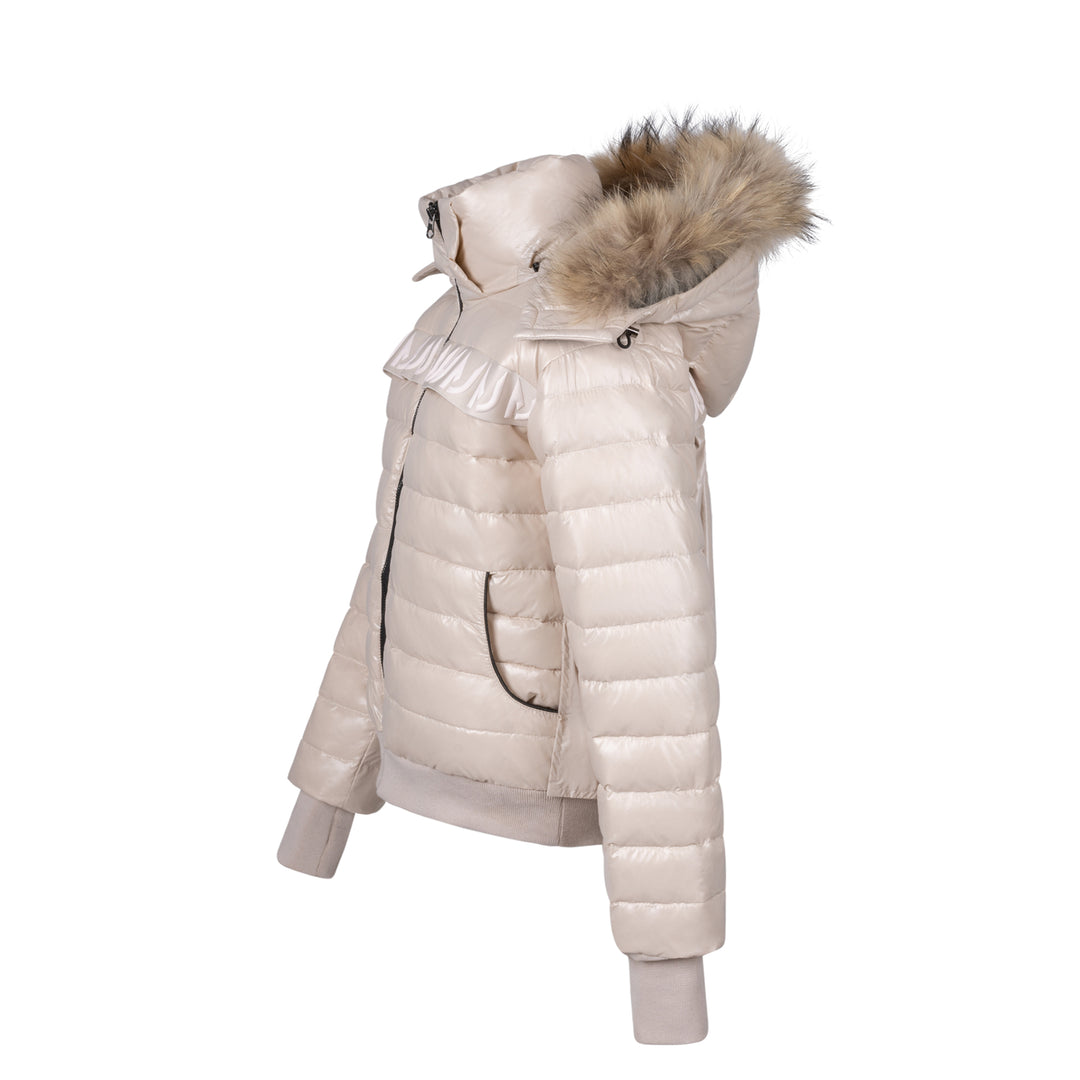 coat puffer logo strip with fur - taupe