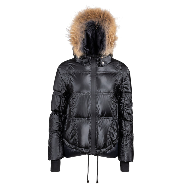 coat puffer knit pull bomber with fur - black