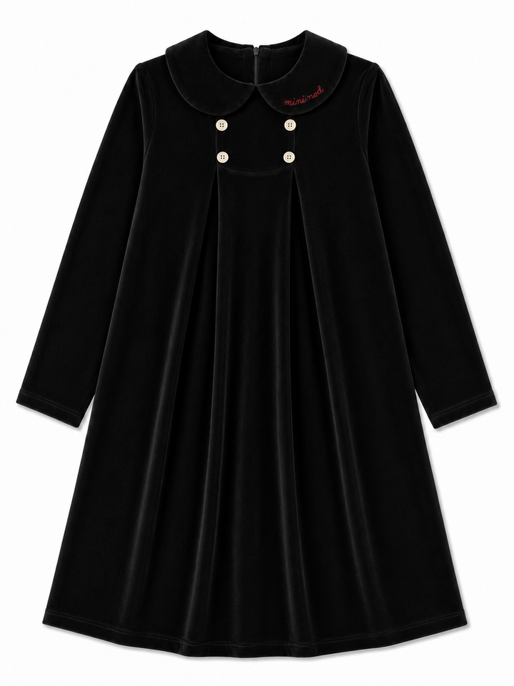 maxi dress velour with collar - black