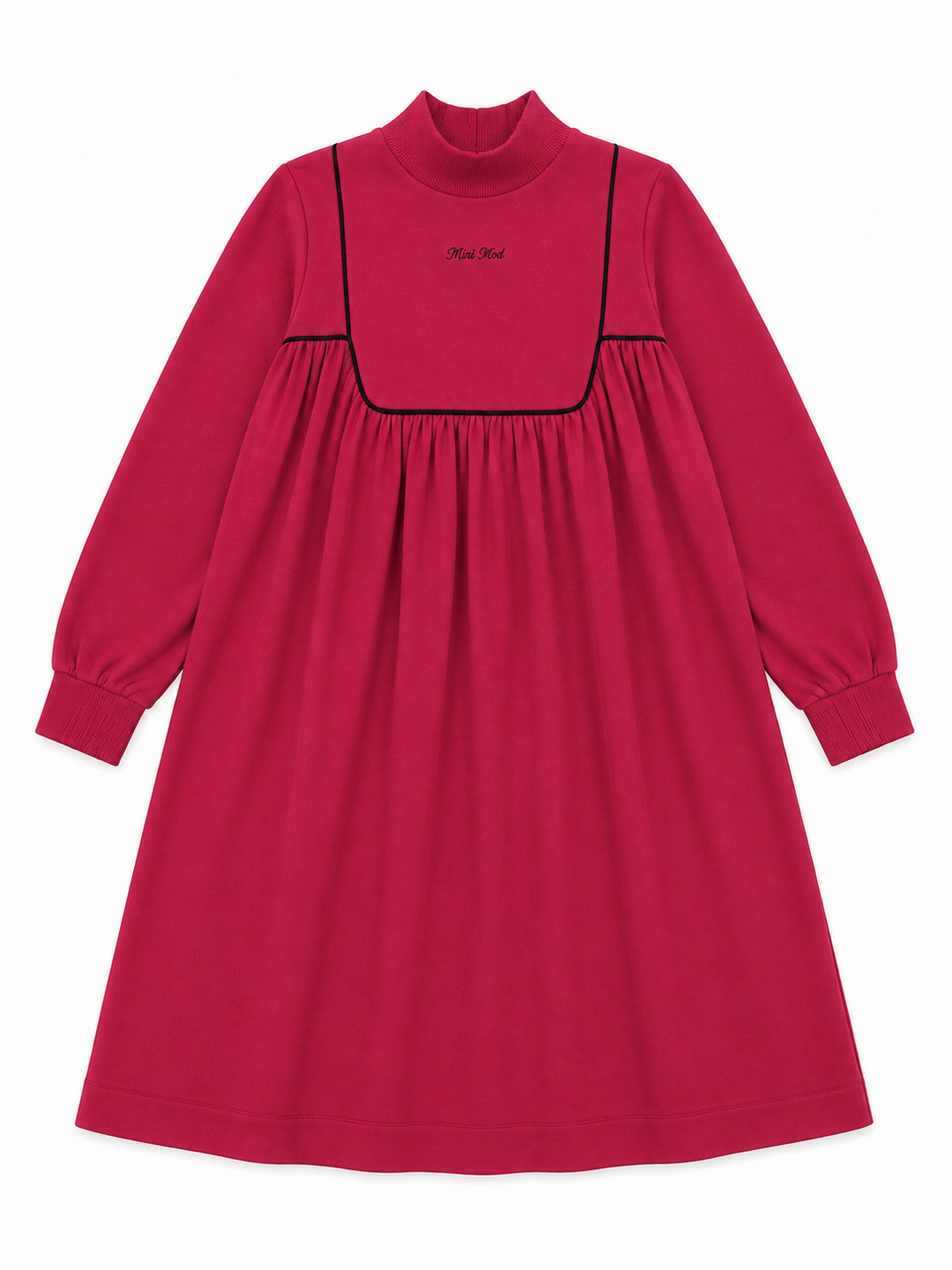 maxi dress up neck piping - maroon