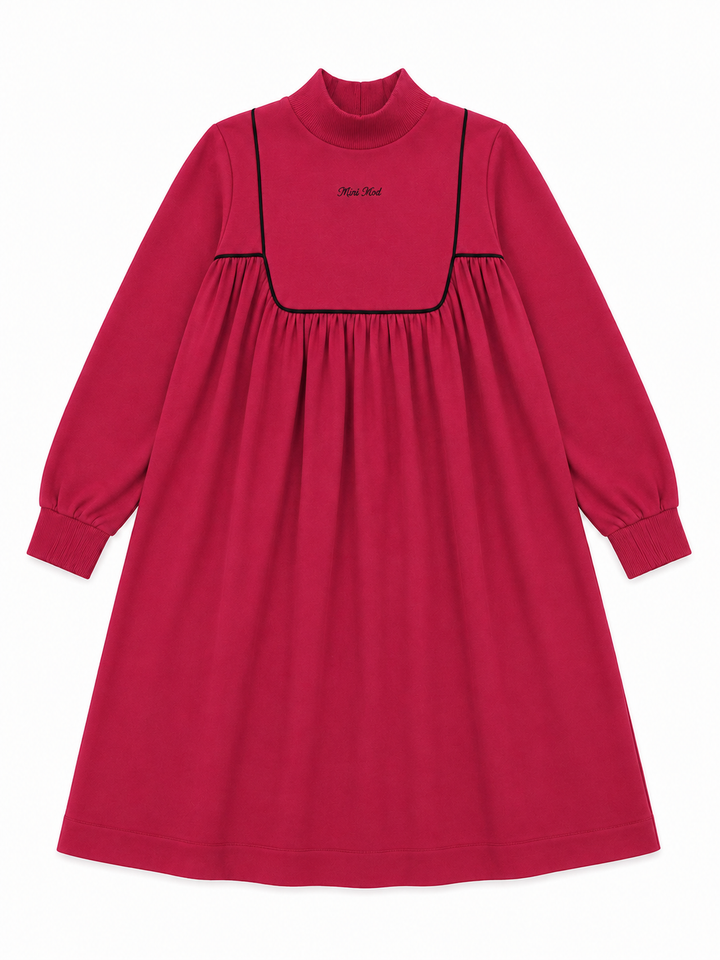 maxi dress up neck piping - maroon
