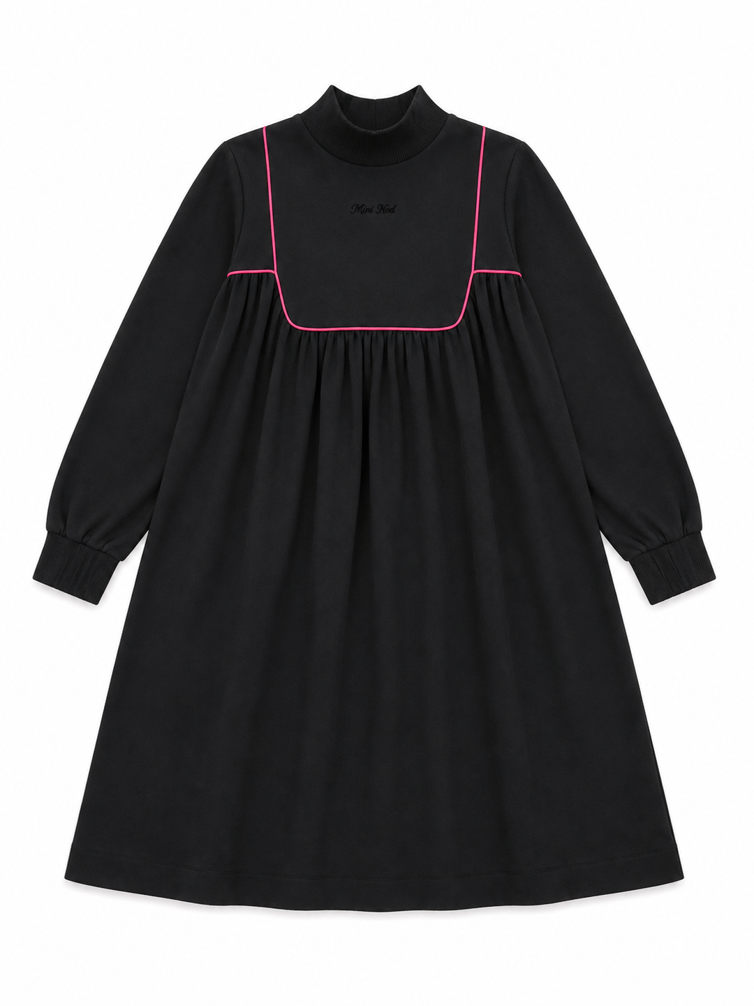 maxi dress up neck piping - black/pink