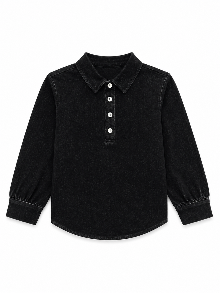 shirt l/s front button denim - black