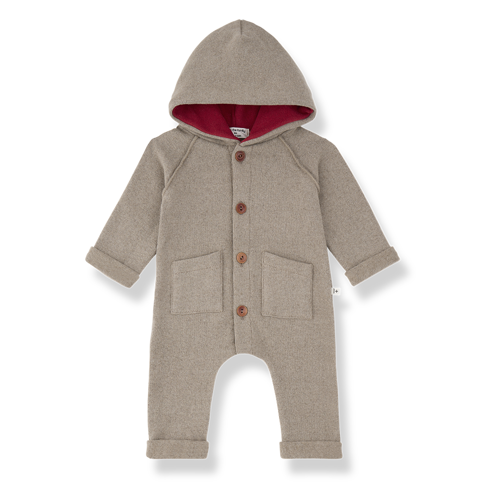 one piece cotton button down long romper with hood - canapa