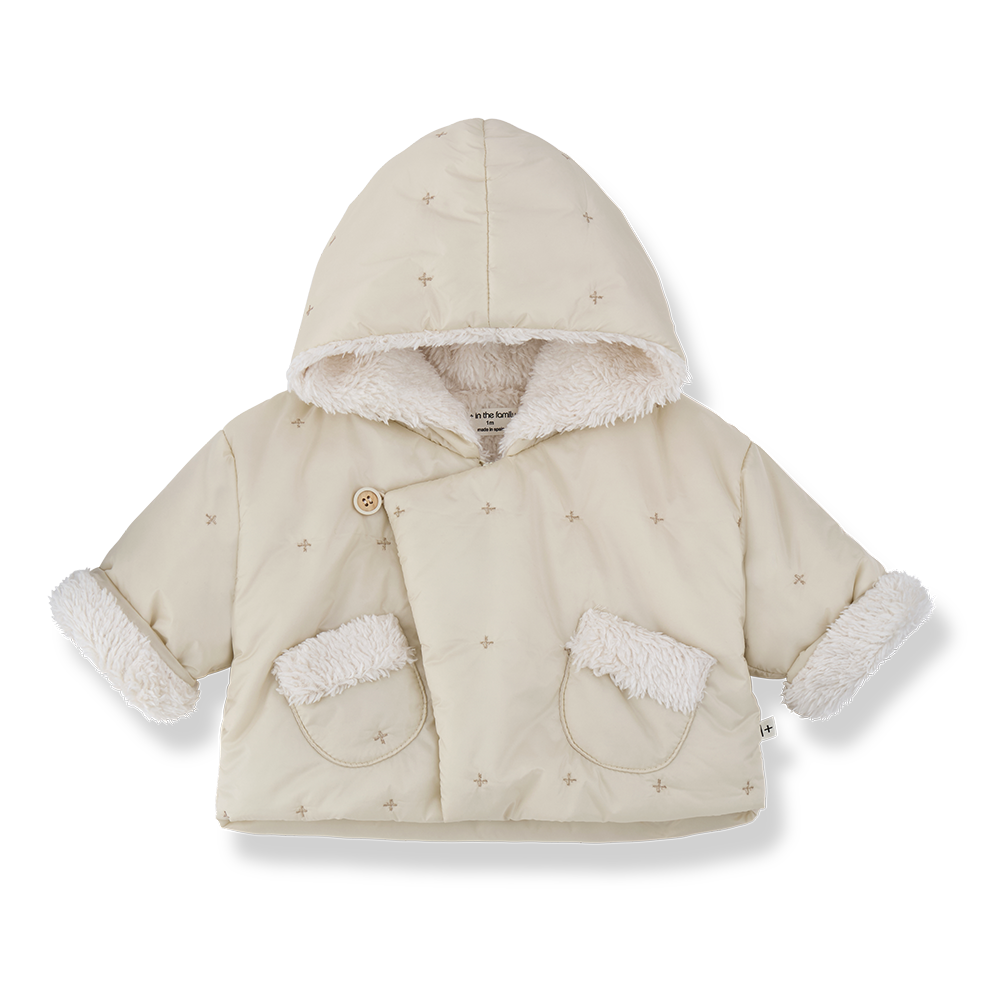 jacket padded embroidered wrap sherpa interior - ecru