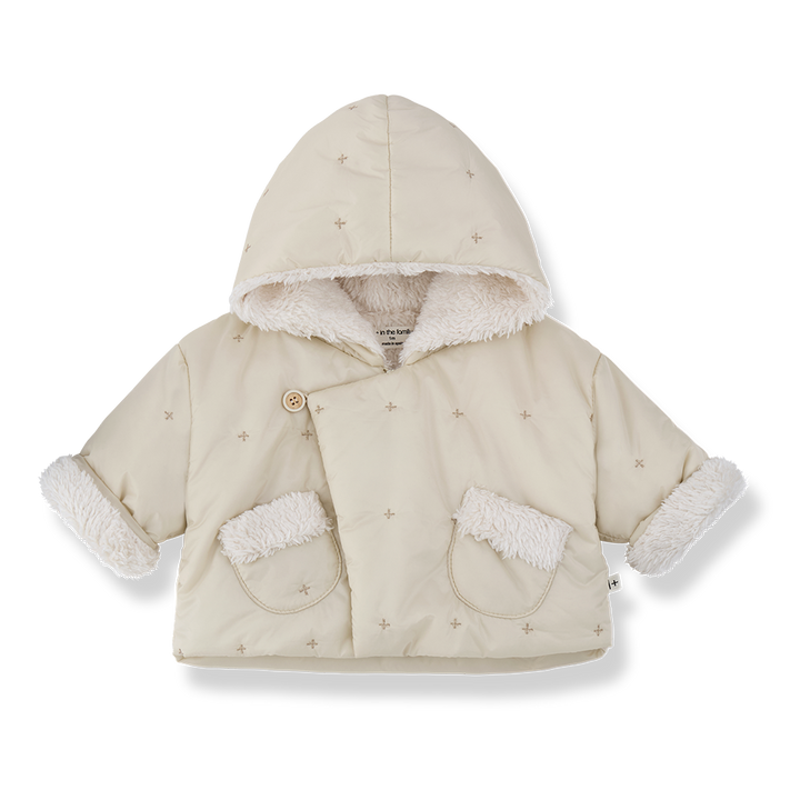 jacket padded embroidered wrap sherpa interior - ecru