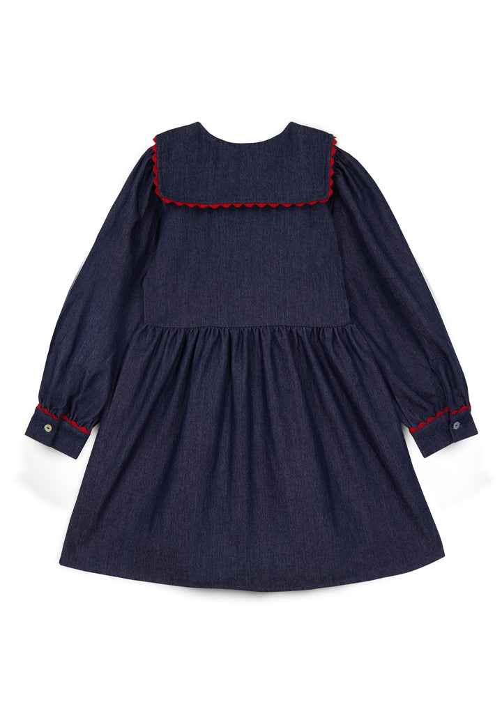 dress scalloped edge denim henley - dark blue