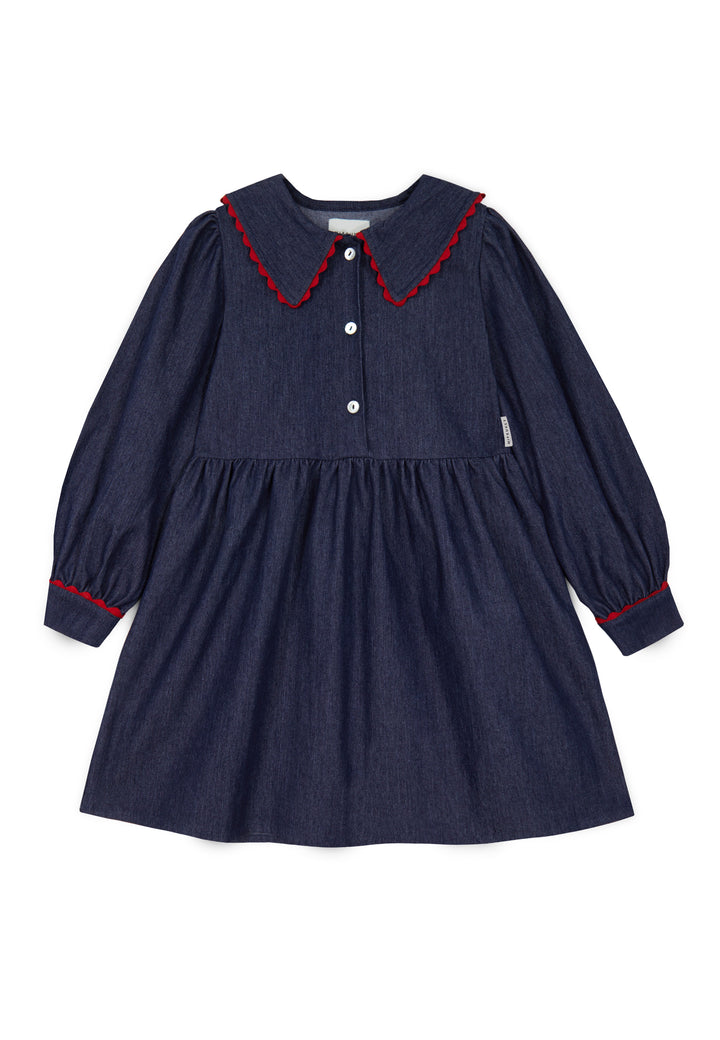 dress scalloped edge denim henley - dark blue