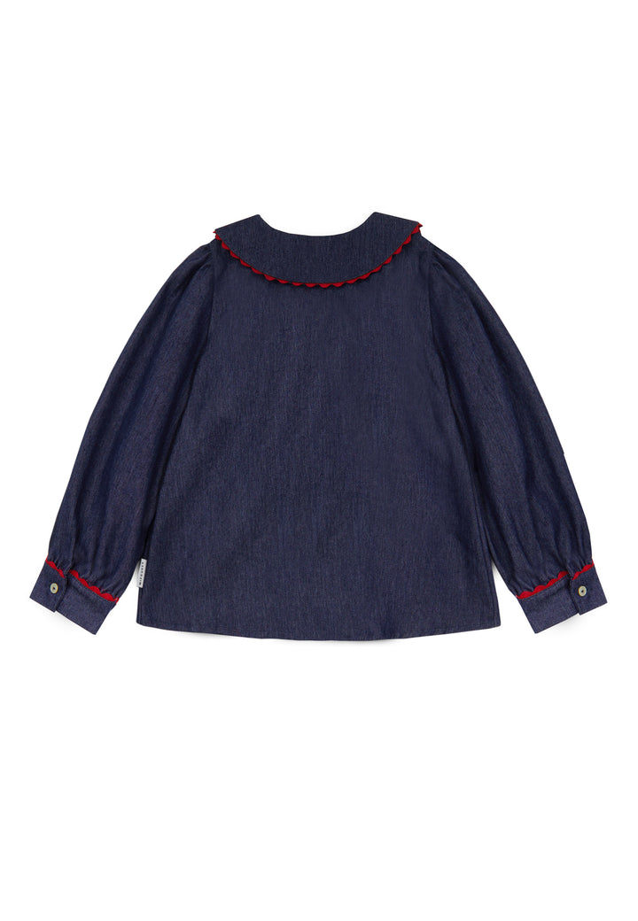 shirt l/s scalloped edge denim - dark blue