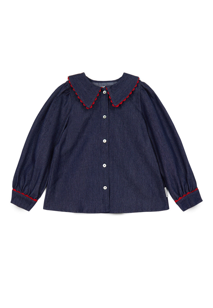 shirt l/s scalloped edge denim - dark blue