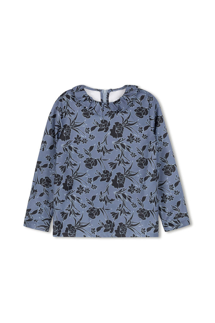 shirt l/s printed frill blouse - midnight blue