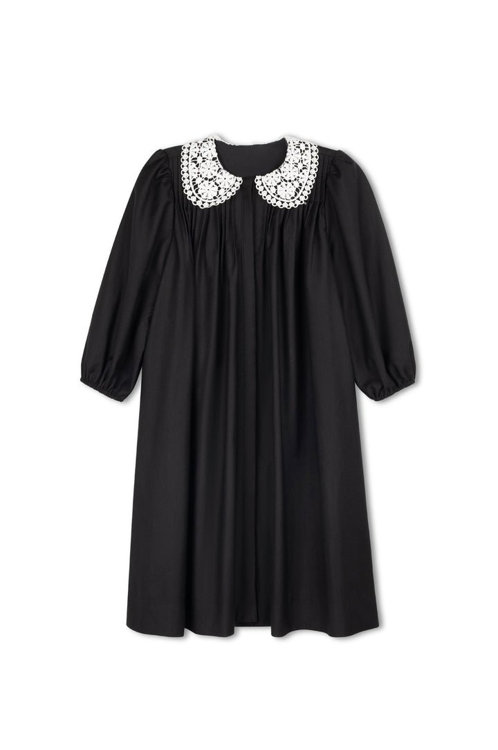 dress poplin mini pleats with lace collar - black