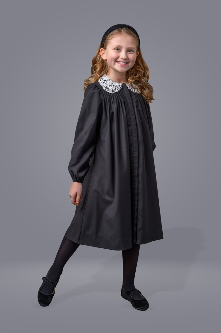 dress poplin mini pleats with lace collar - black