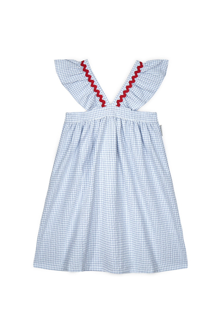 dress seersucker v flutter jumper with zig zag stitching - blue