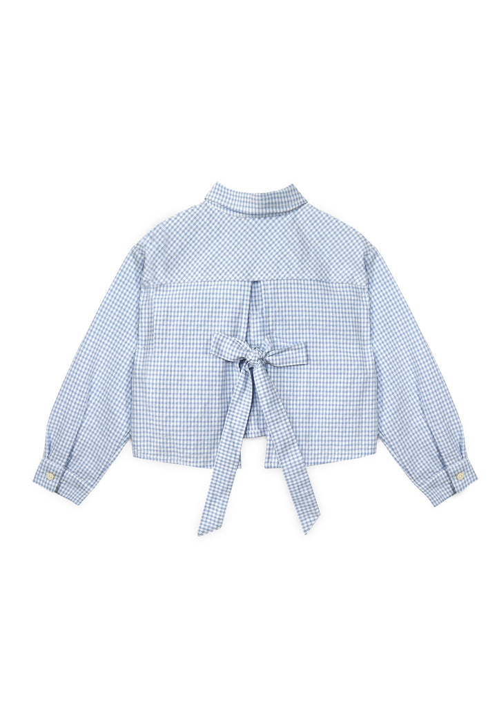 shirt l/s seersucker pocket with open back - blue