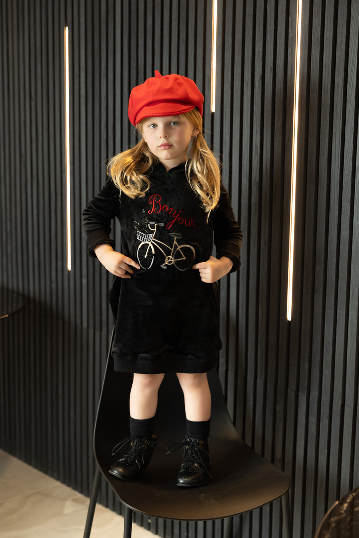 dress velour bonjour sweatshirt with hood - black